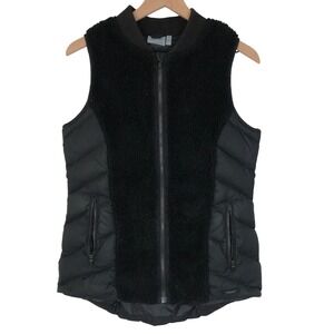 ATHLETA Puffer Fleece Panel Vest Women's Sz S Black Full Zip Pockets Casual